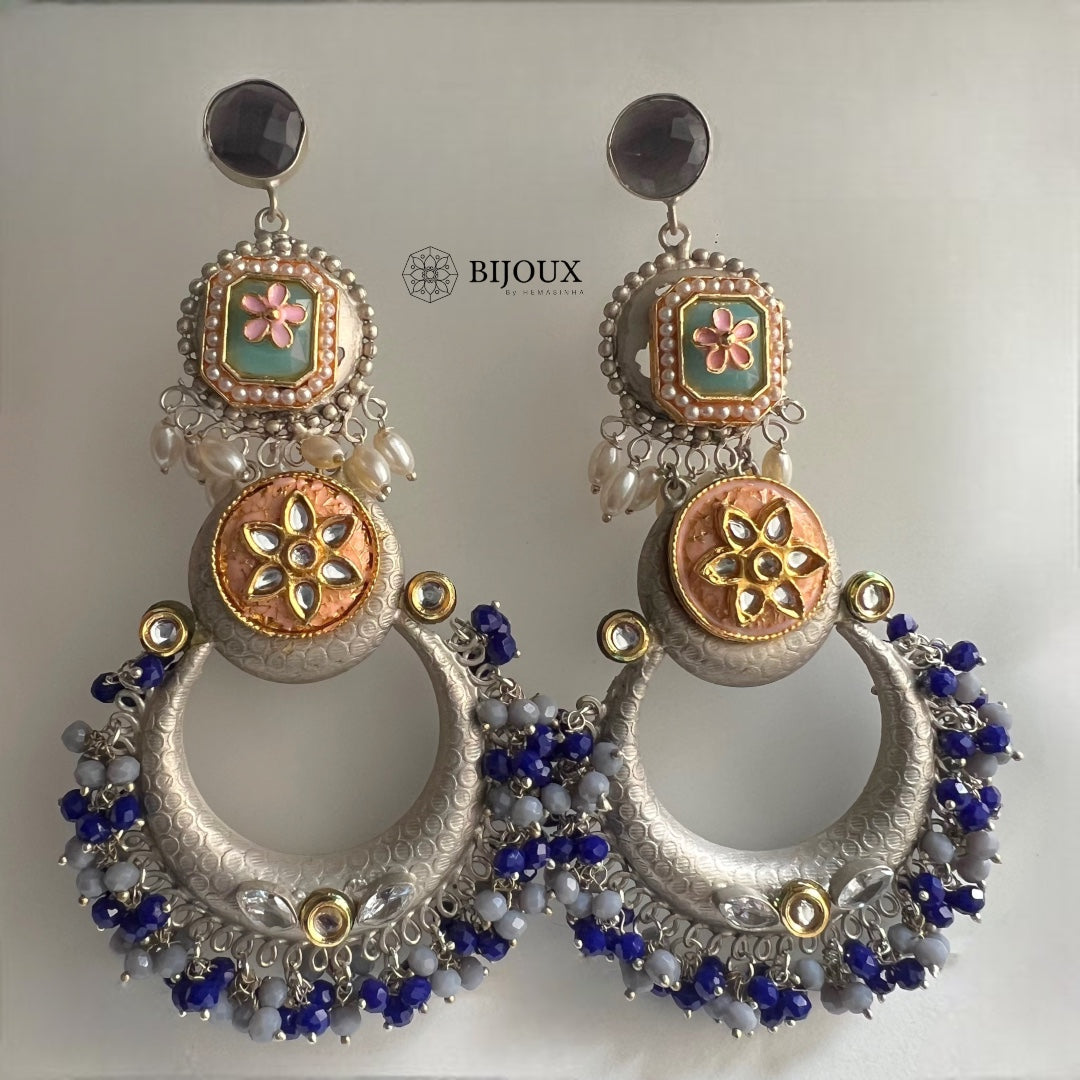 NILA SILVER LOOK ALIKE PREMIUM POLISH LAC AND KUNDAN HANDMADE EARRING ER233