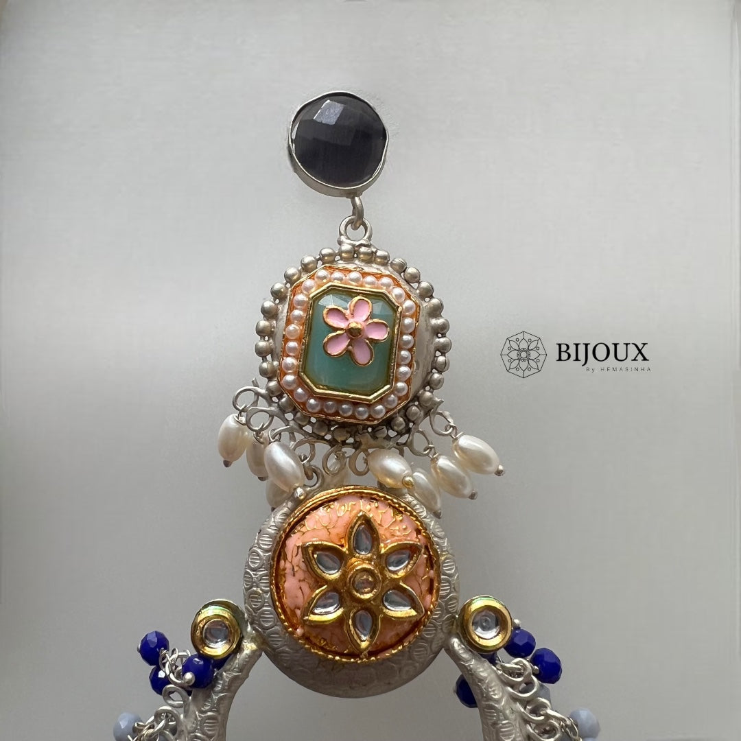 NILA SILVER LOOK ALIKE PREMIUM POLISH LAC AND KUNDAN HANDMADE EARRING ER233