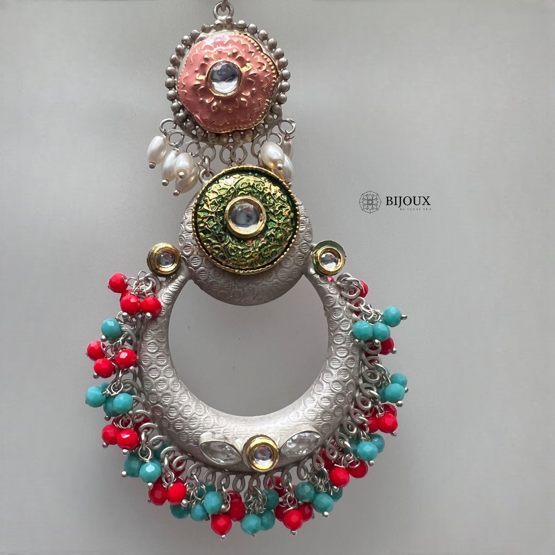 NILA SILVER LOOK ALIKE PREMIUM POLISH LAC AND KUNDAN HANDMADE EARRING ER233