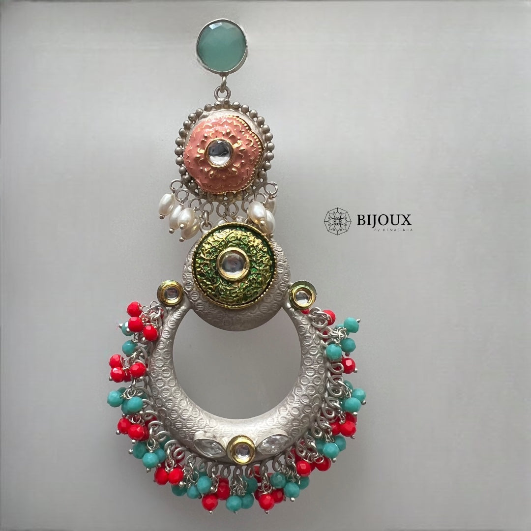 NILA SILVER LOOK ALIKE PREMIUM POLISH LAC AND KUNDAN HANDMADE EARRING ER233