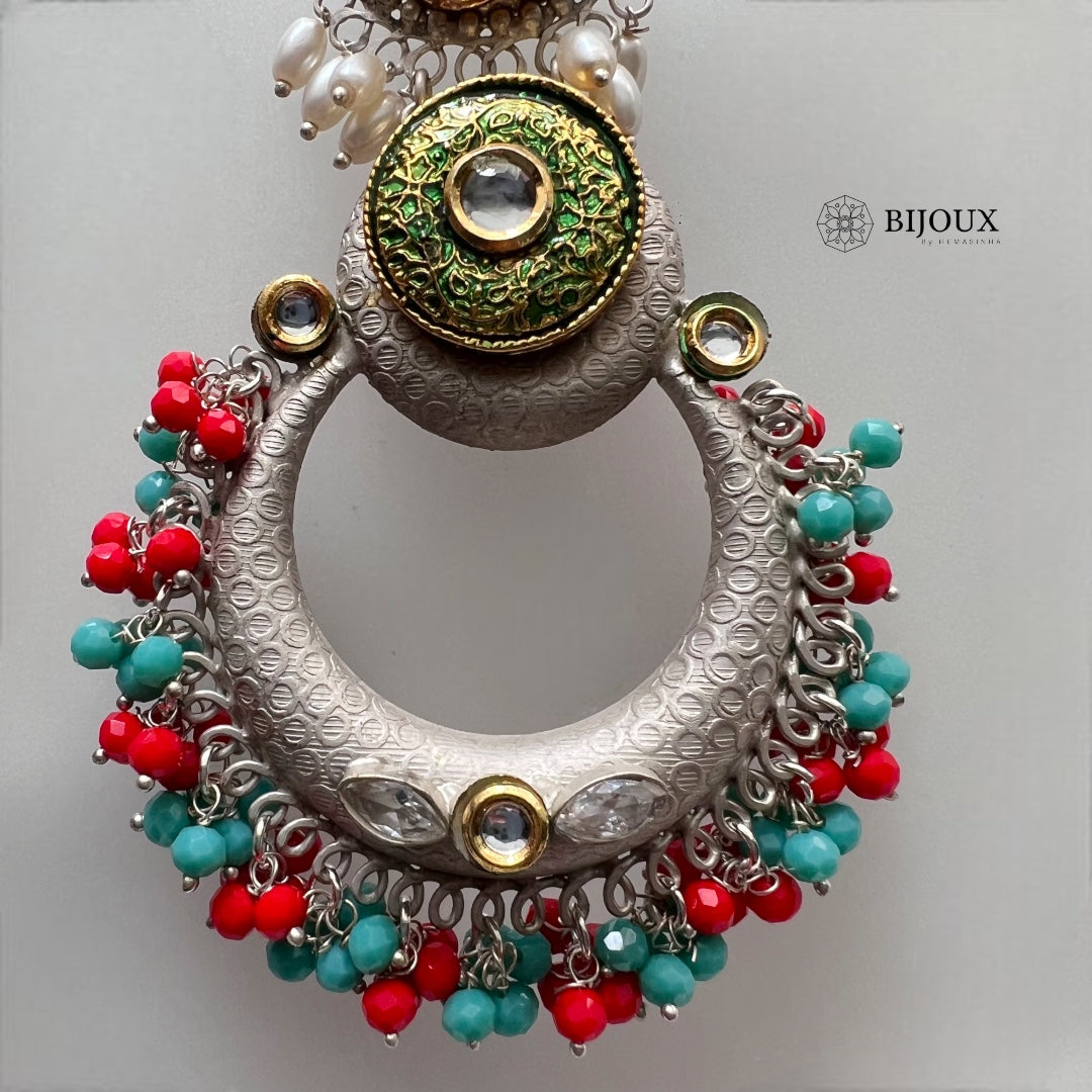 NILA SILVER LOOK ALIKE PREMIUM POLISH LAC AND KUNDAN HANDMADE EARRING ER233