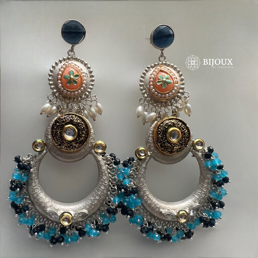 NILA SILVER LOOK ALIKE PREMIUM POLISH LAC AND KUNDAN HANDMADE EARRING ER233