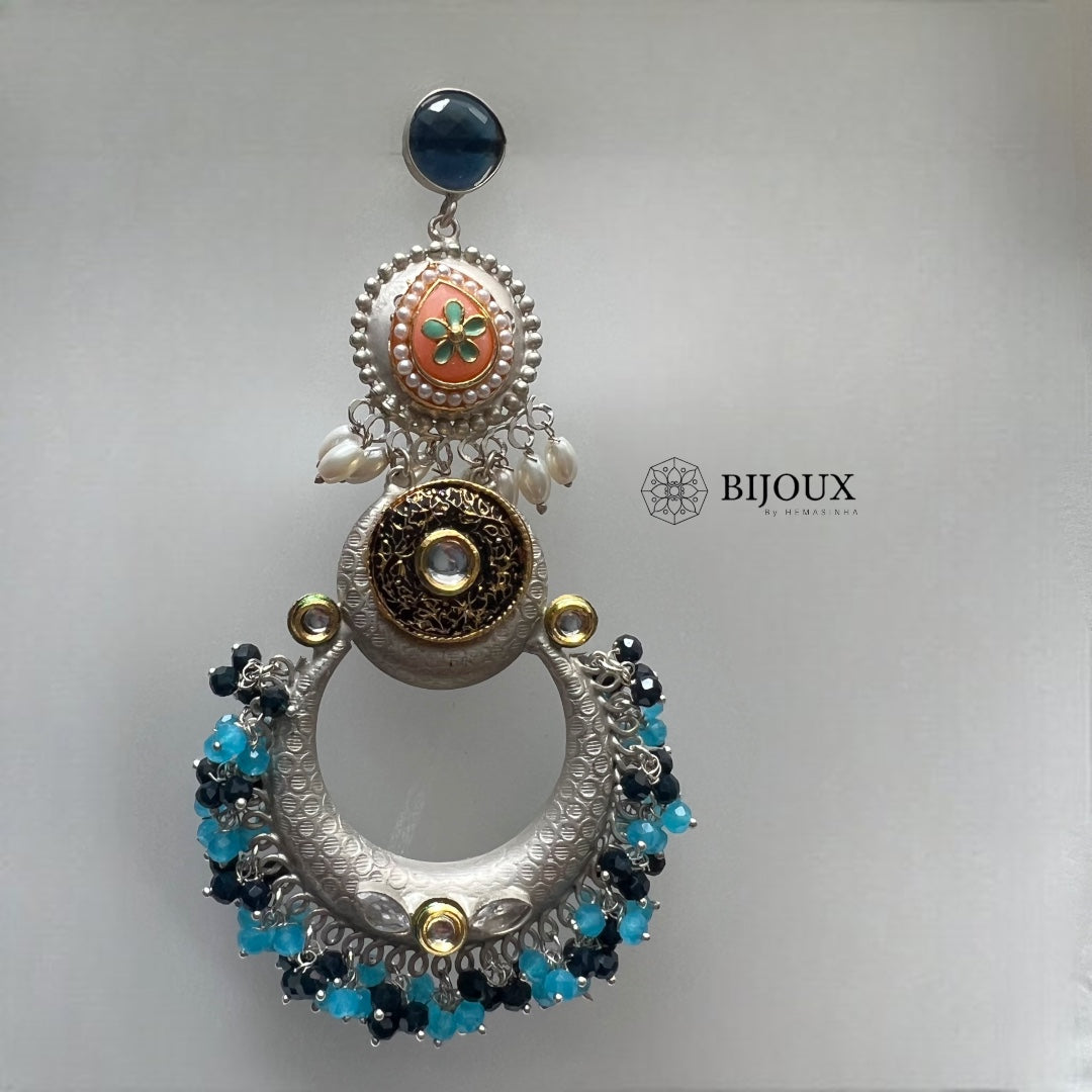 NILA SILVER LOOK ALIKE PREMIUM POLISH LAC AND KUNDAN HANDMADE EARRING ER233