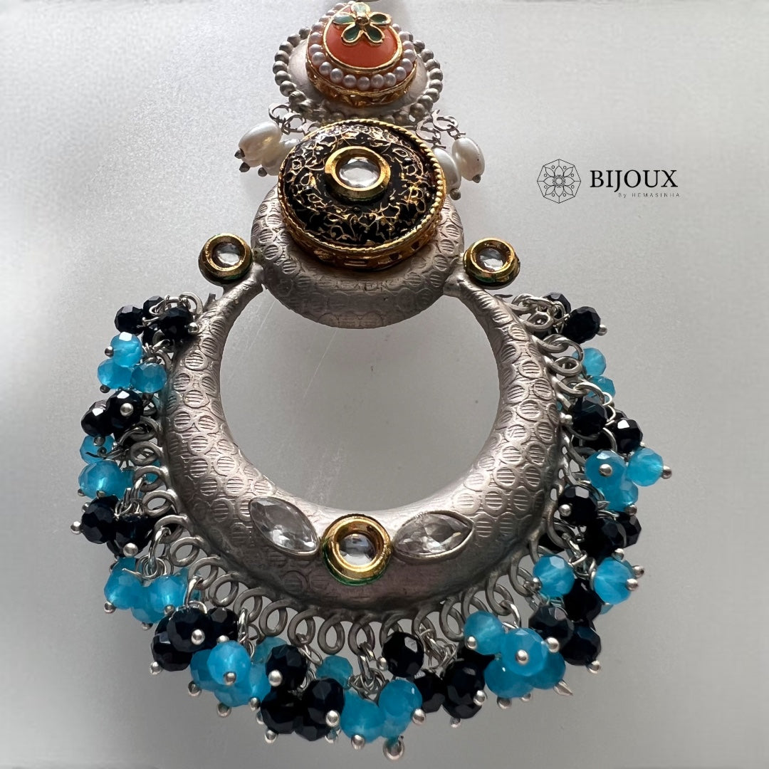 NILA SILVER LOOK ALIKE PREMIUM POLISH LAC AND KUNDAN HANDMADE EARRING ER233