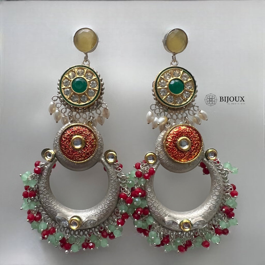 NILA SILVER LOOK ALIKE PREMIUM POLISH LAC AND KUNDAN HANDMADE EARRING ER233
