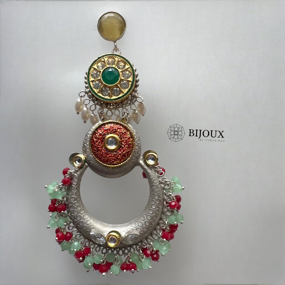 NILA SILVER LOOK ALIKE PREMIUM POLISH LAC AND KUNDAN HANDMADE EARRING ER233