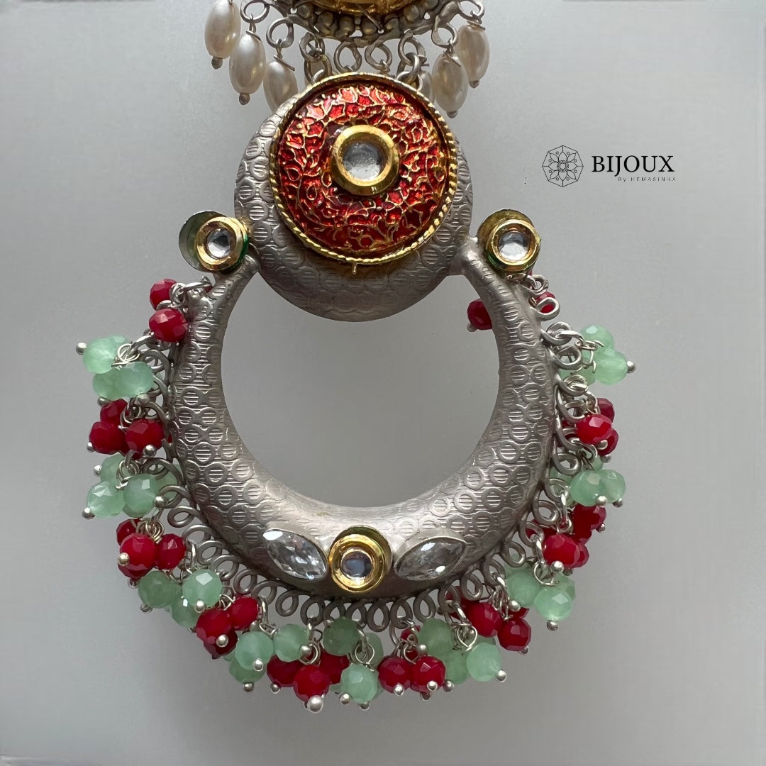 NILA SILVER LOOK ALIKE PREMIUM POLISH LAC AND KUNDAN HANDMADE EARRING ER233