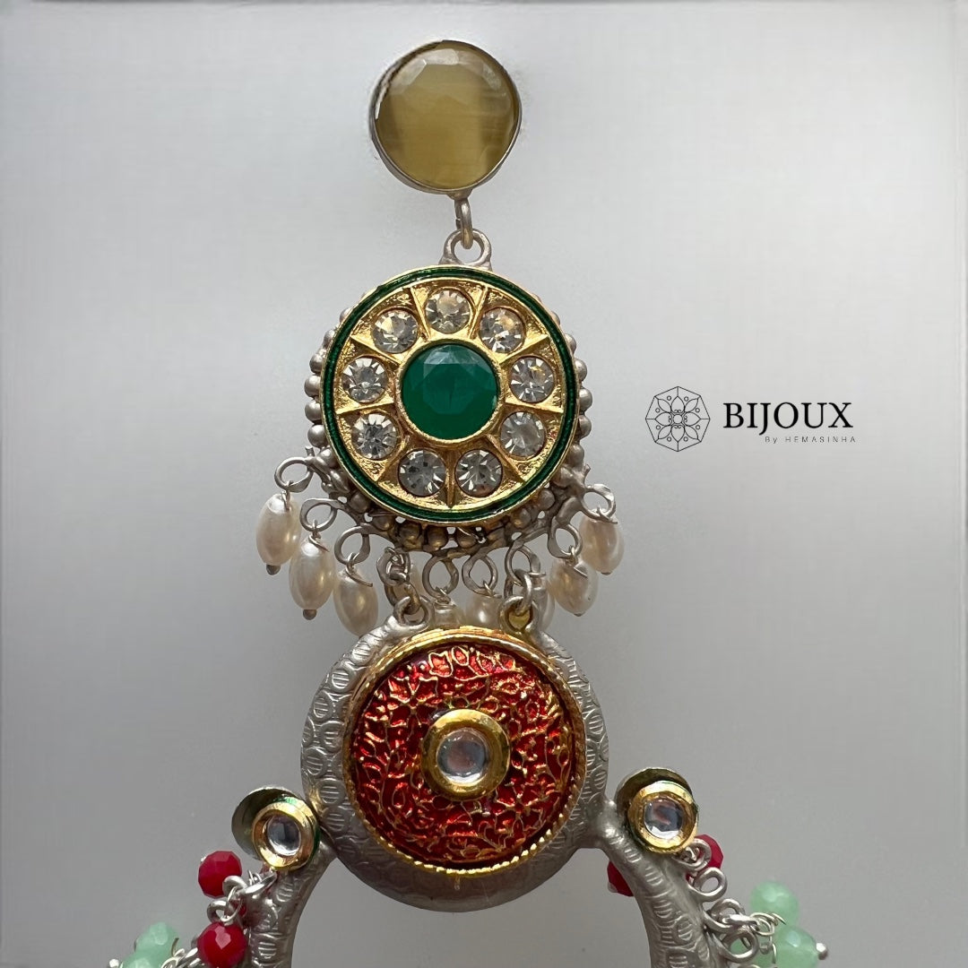 NILA SILVER LOOK ALIKE PREMIUM POLISH LAC AND KUNDAN HANDMADE EARRING ER233