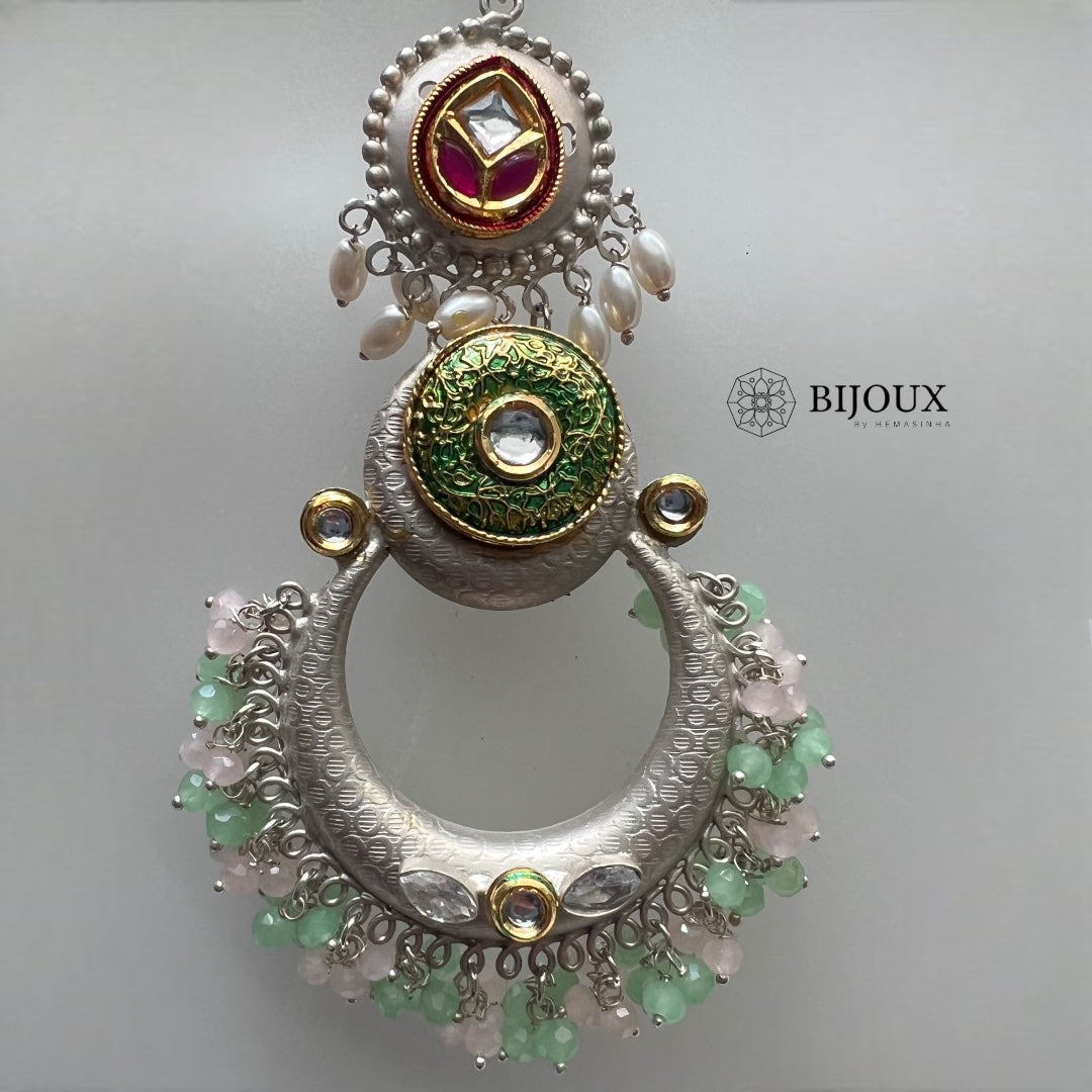 NILA SILVER LOOK ALIKE PREMIUM POLISH LAC AND KUNDAN HANDMADE EARRING ER233