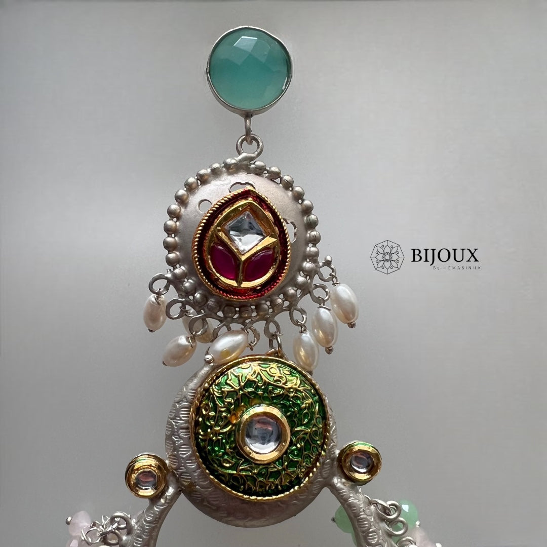 NILA SILVER LOOK ALIKE PREMIUM POLISH LAC AND KUNDAN HANDMADE EARRING ER233