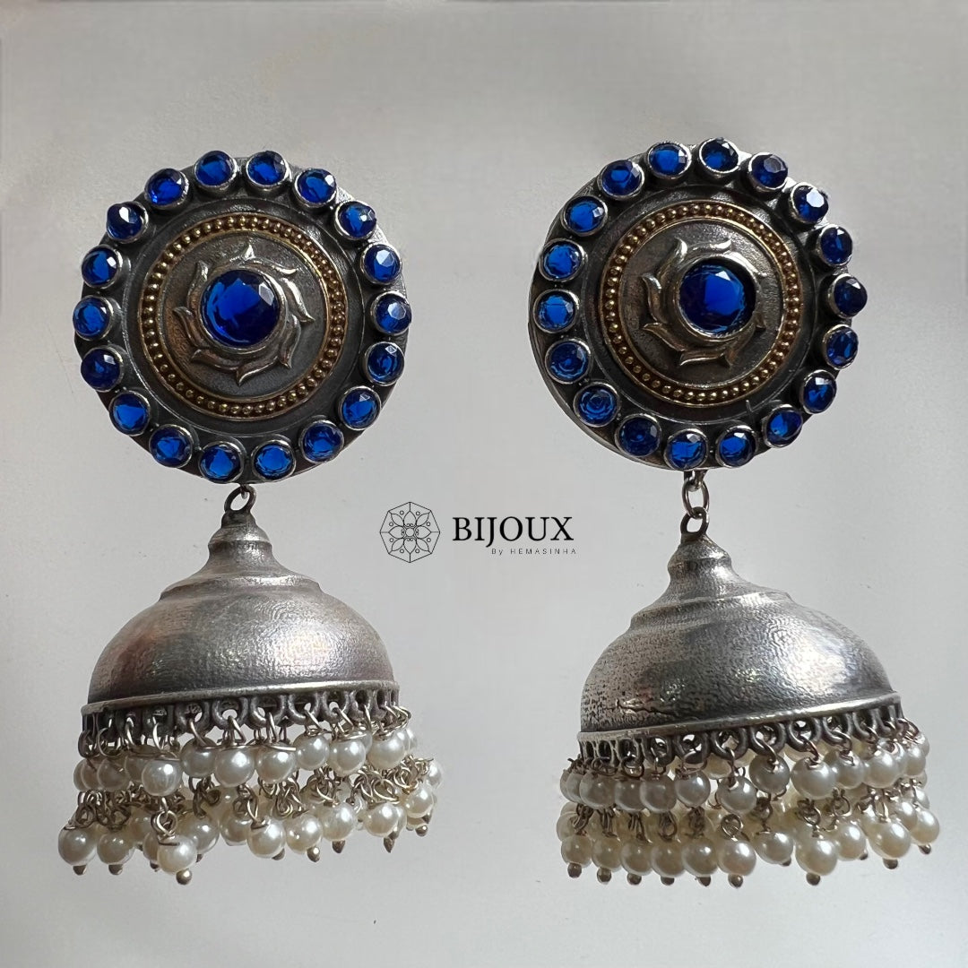 BHARANI SILVER LOOK ALIKE SEMI HANDMADE JHUMKA ER366