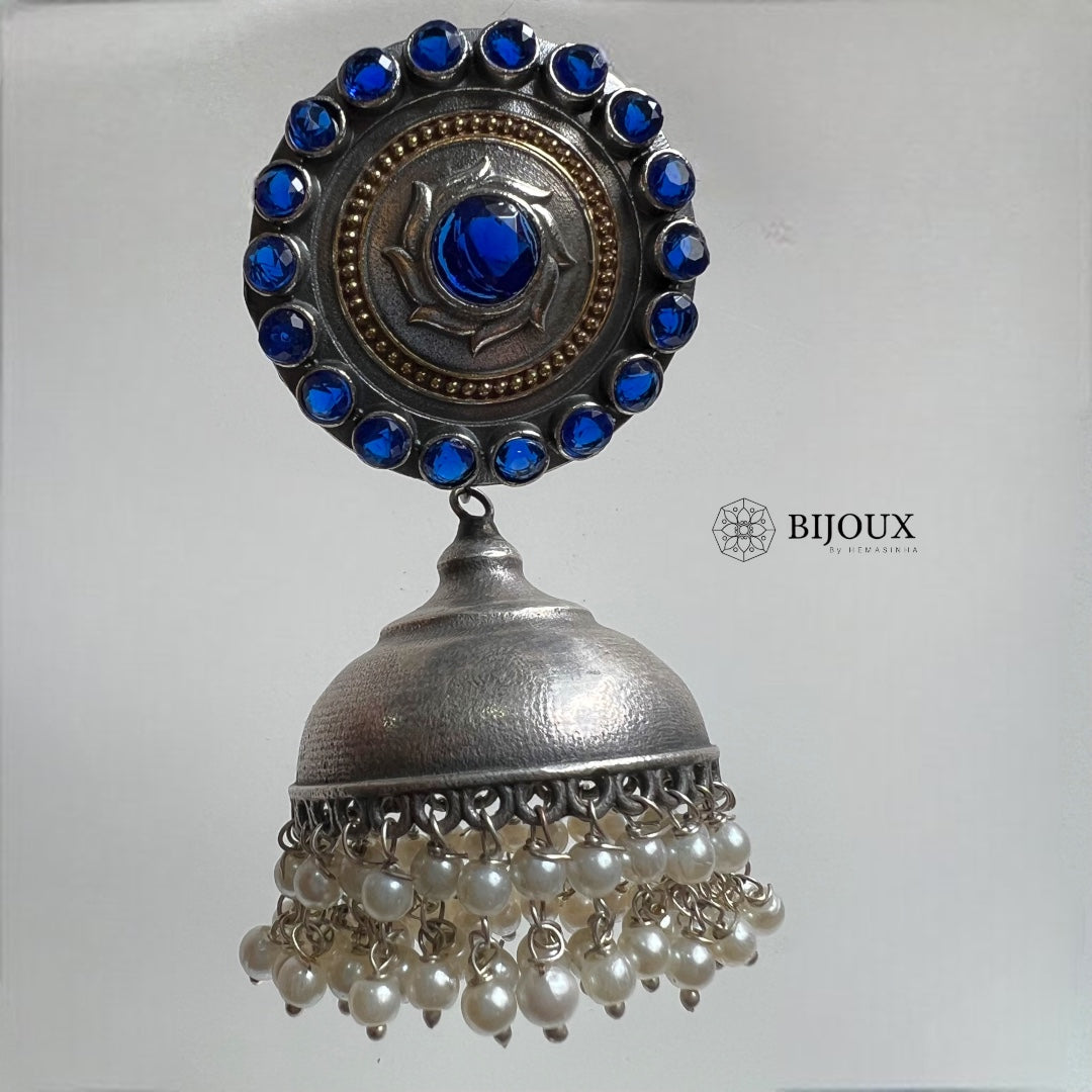 BHARANI SILVER LOOK ALIKE SEMI HANDMADE JHUMKA ER366