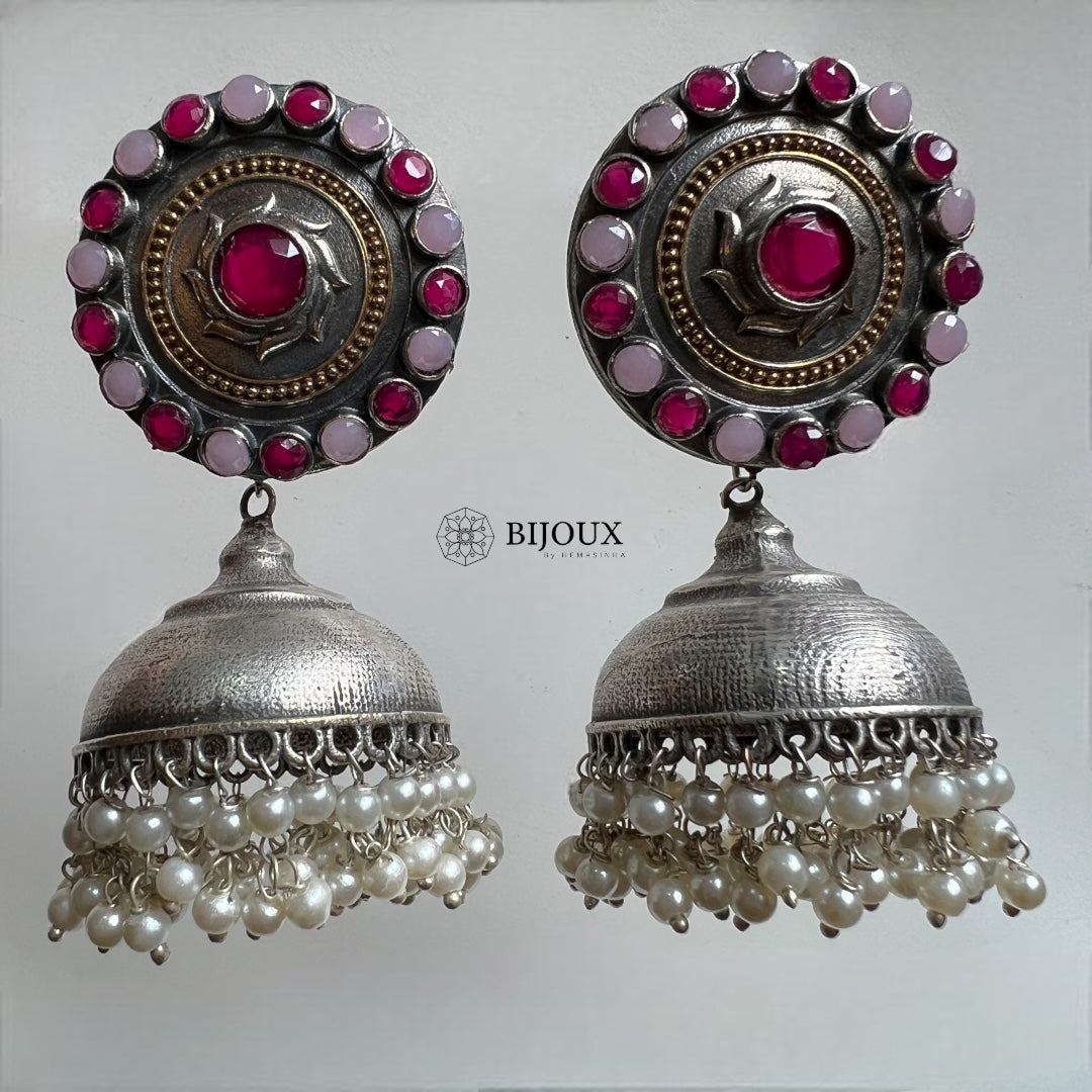 BHARANI SILVER LOOK ALIKE SEMI HANDMADE JHUMKA ER366