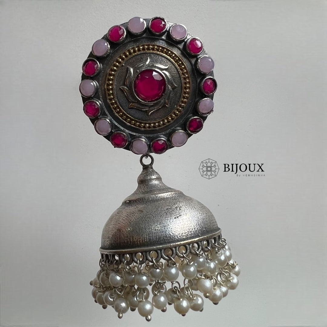 BHARANI SILVER LOOK ALIKE SEMI HANDMADE JHUMKA ER366