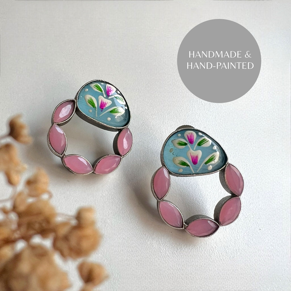 SHIVANI SILVER LOOK ALIKE HANDPAINTED STUD WITH STONES ER579