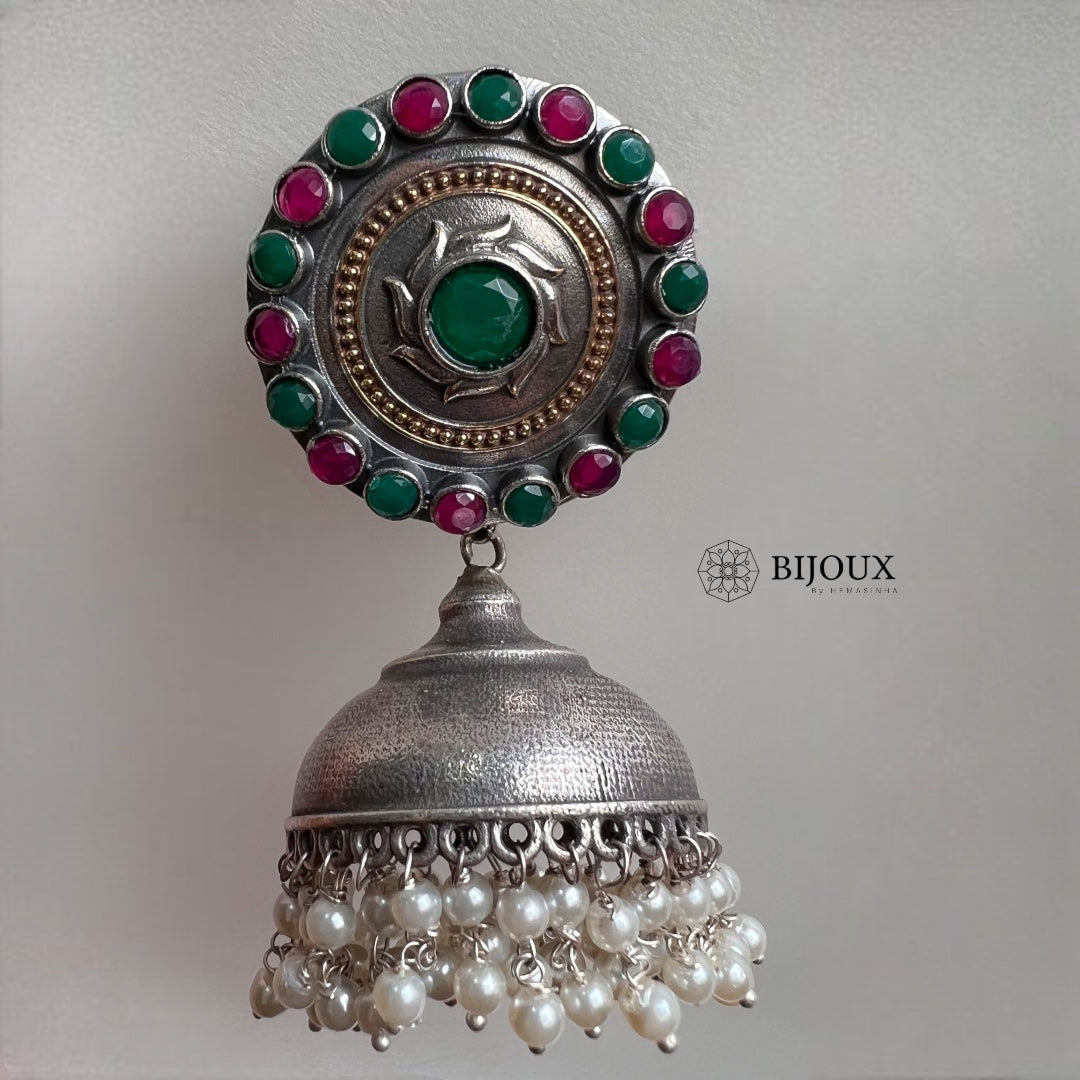 BHARANI SILVER LOOK ALIKE SEMI HANDMADE JHUMKA ER366