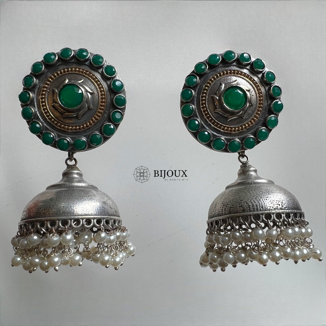 BHARANI SILVER LOOK ALIKE SEMI HANDMADE JHUMKA ER366