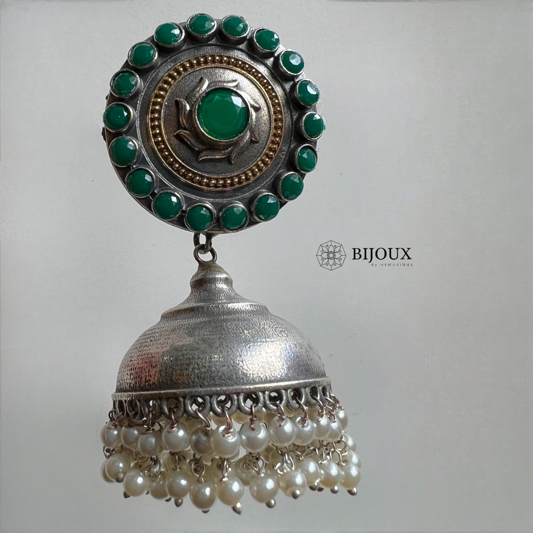 BHARANI SILVER LOOK ALIKE SEMI HANDMADE JHUMKA ER366