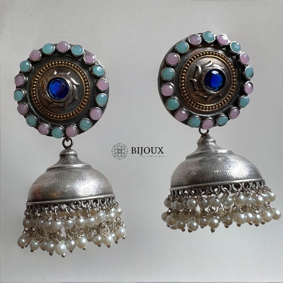 BHARANI SILVER LOOK ALIKE SEMI HANDMADE JHUMKA ER366