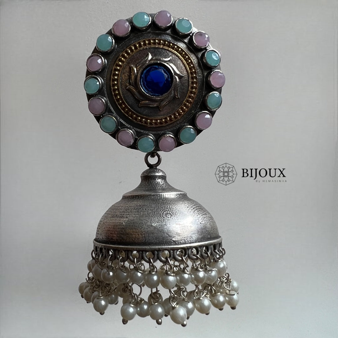 BHARANI SILVER LOOK ALIKE SEMI HANDMADE JHUMKA ER366