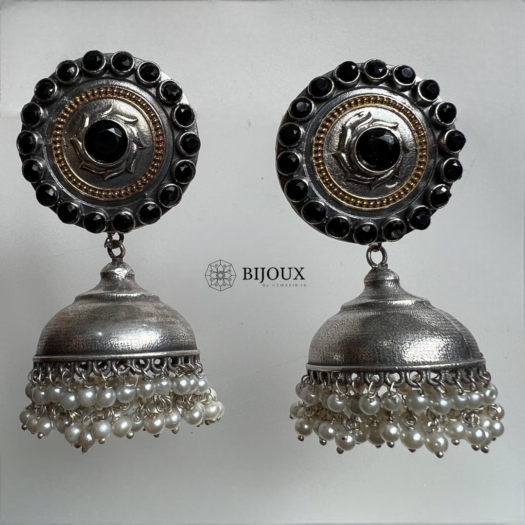 BHARANI SILVER LOOK ALIKE SEMI HANDMADE JHUMKA ER366