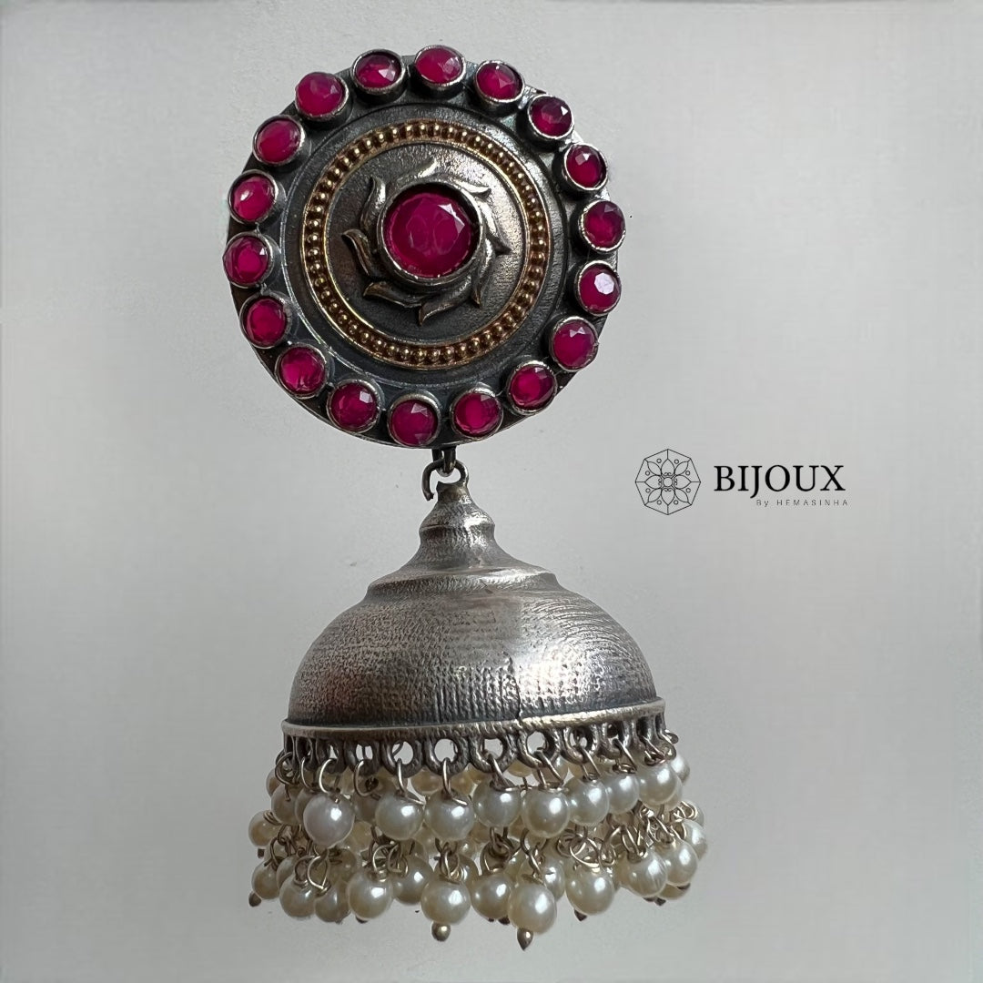 BHARANI SILVER LOOK ALIKE SEMI HANDMADE JHUMKA ER366