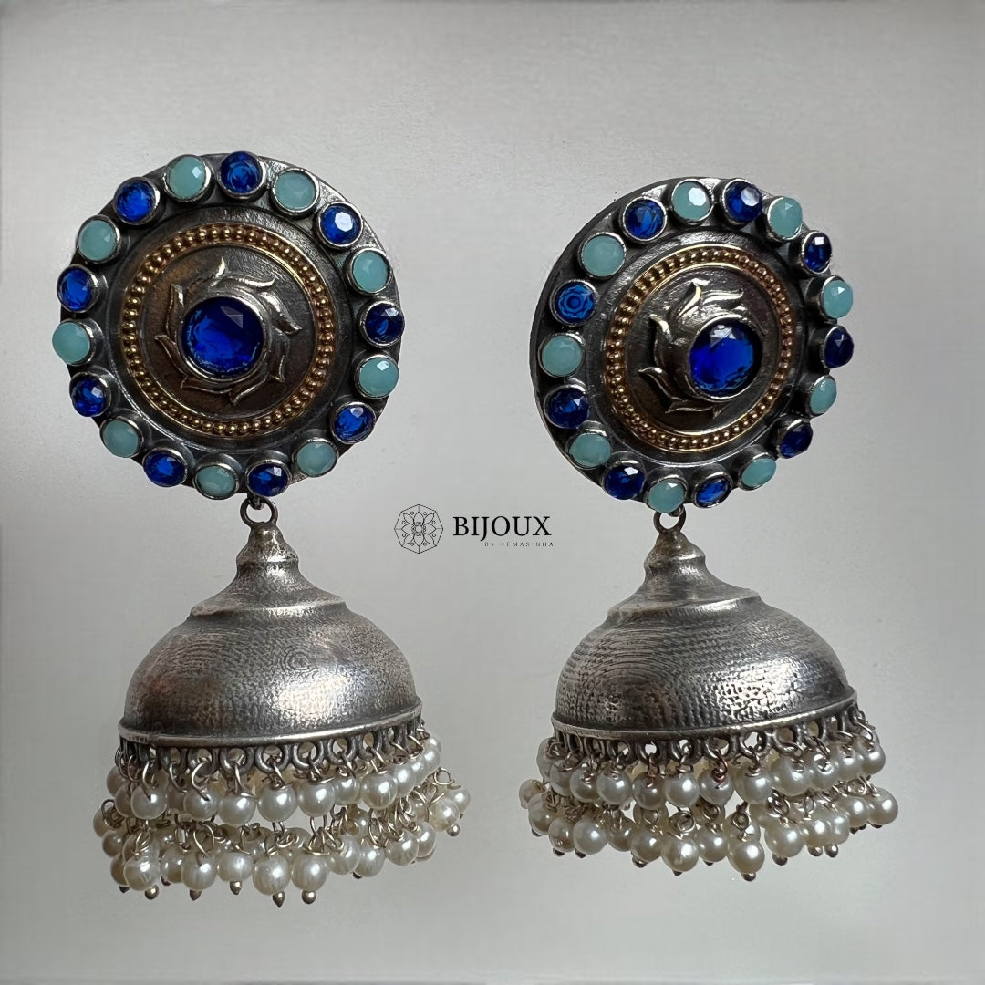 BHARANI SILVER LOOK ALIKE SEMI HANDMADE JHUMKA ER366