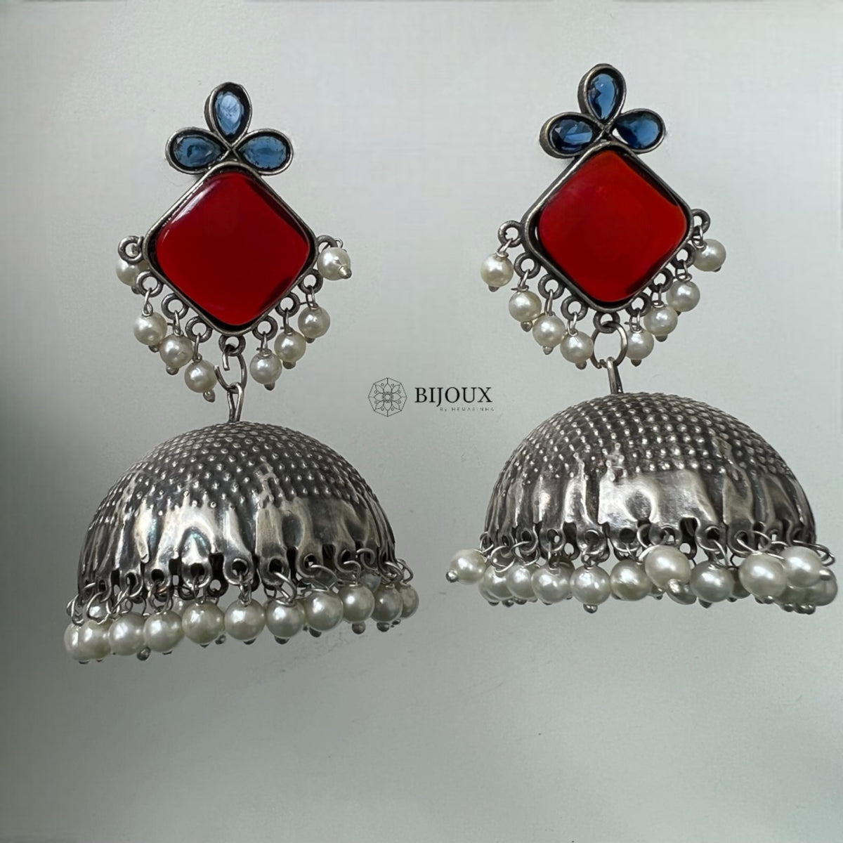 CUBY PIE SILVER LOOK ALIKE  HANDMADE JHUMKA ER245