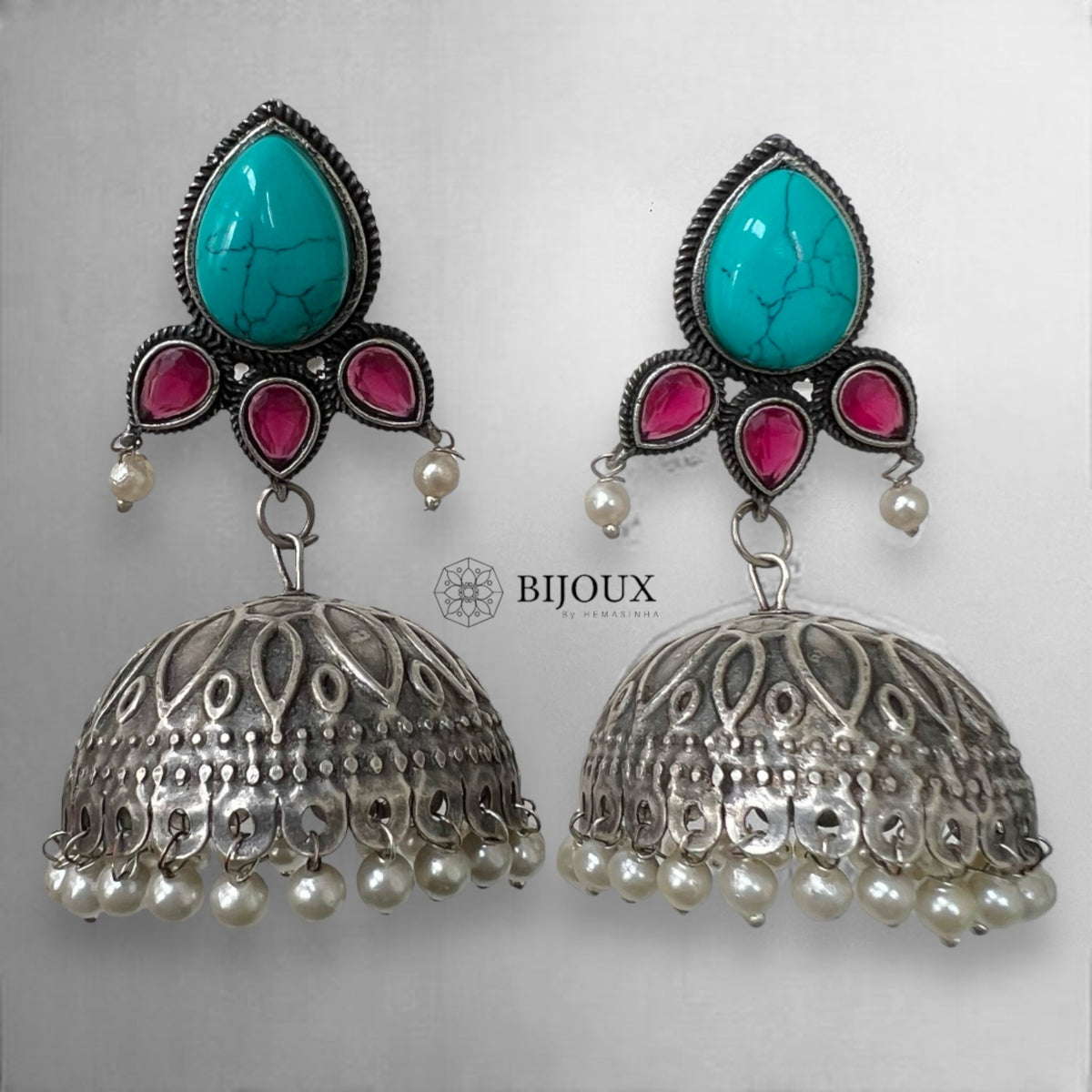 BINTY SILVER LOOK ALIKE HANDMADE JHUMKA ER244