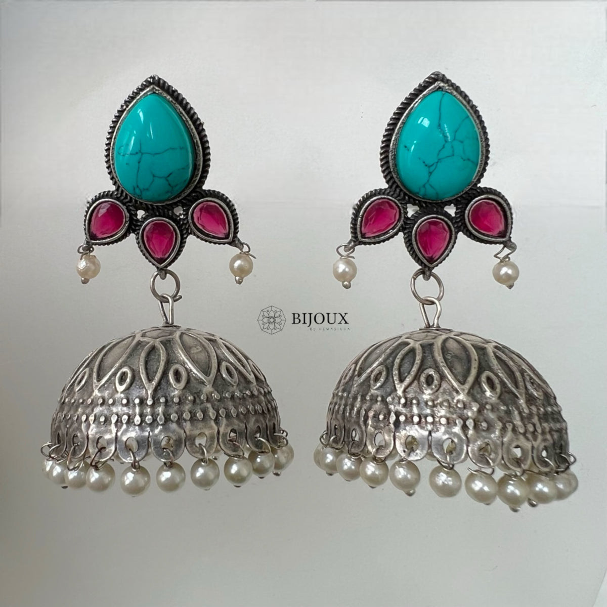 BINTY SILVER LOOK ALIKE HANDMADE JHUMKA ER244