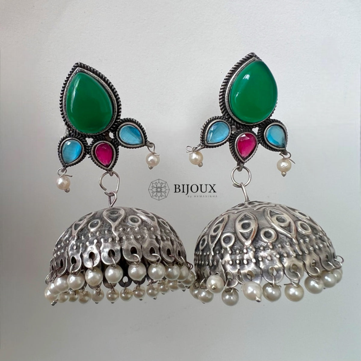 BINTY SILVER LOOK ALIKE HANDMADE JHUMKA ER244