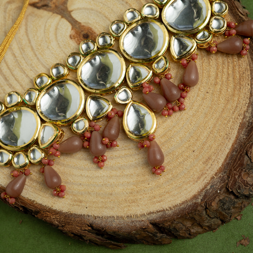 LITHINA KUNDAN AND HAIN PAINTED BEADS HANDMADE NECKPIECE NECKLACE NL56