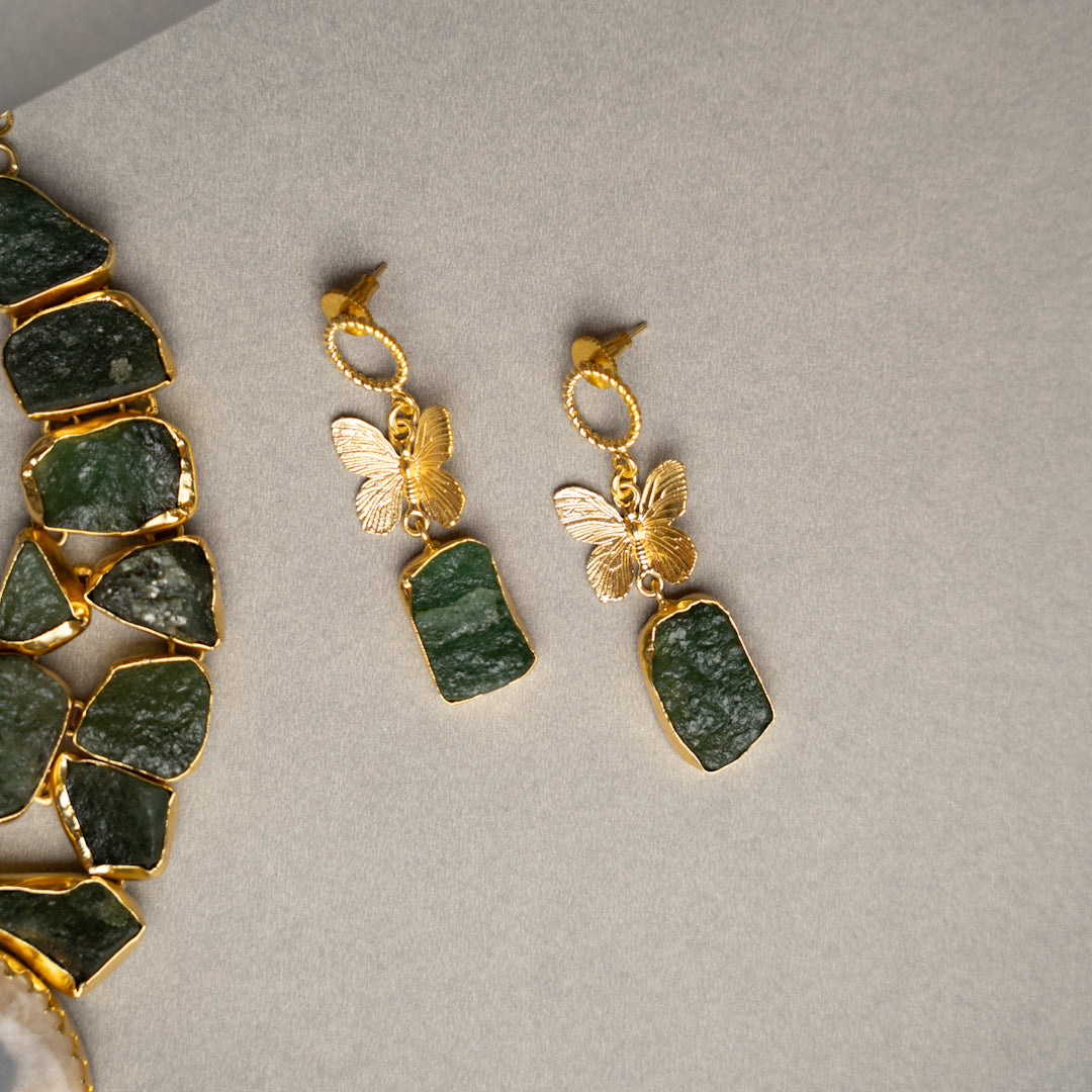 KASHVI PREMIUM 18K PLATED HANDMADE RAW STONE AND POLISHED STONE NECKPIECE/NECKLACE EARRINGS NL252.