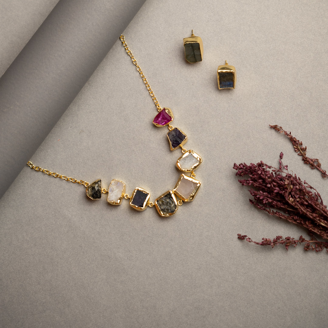 BOWIE PREMIUM 18K PLATED HANDMADE ANTIQUE NECKPIECE/NECKLACE EARRINGS NL254