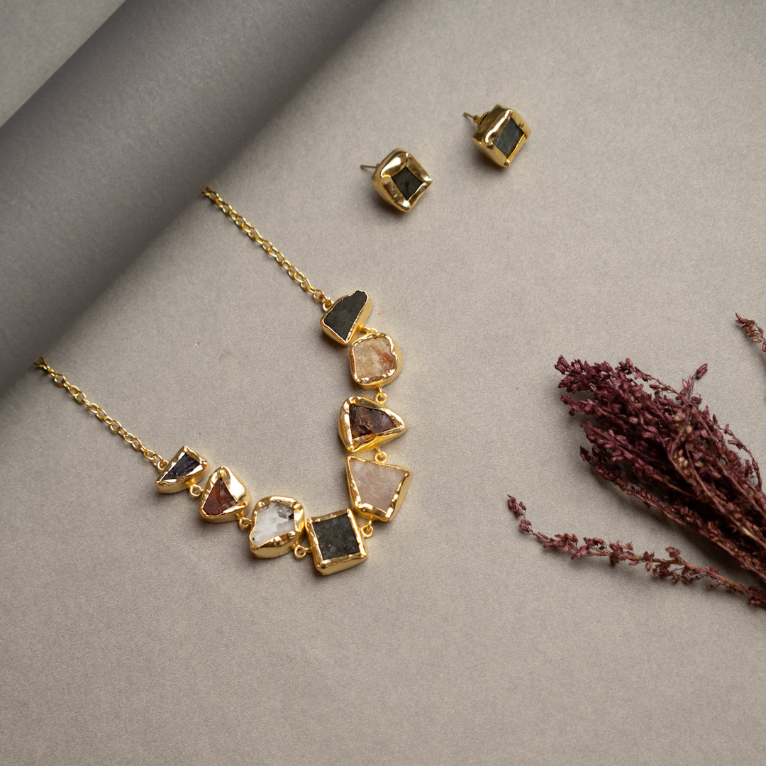 BOWIE PREMIUM 18K PLATED HANDMADE ANTIQUE NECKPIECE/NECKLACE EARRINGS NL254