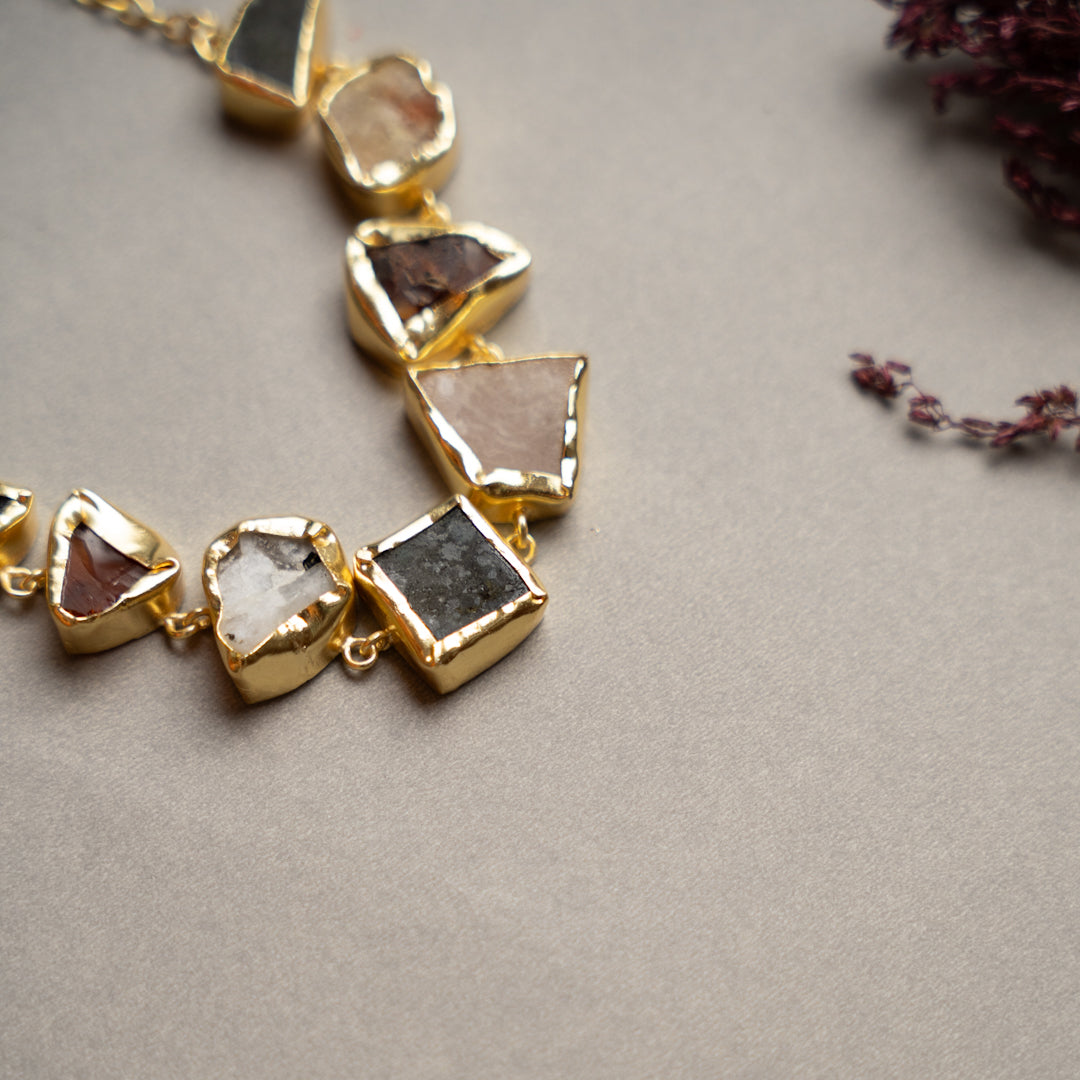 BOWIE PREMIUM 18K PLATED HANDMADE ANTIQUE NECKPIECE/NECKLACE EARRINGS NL254