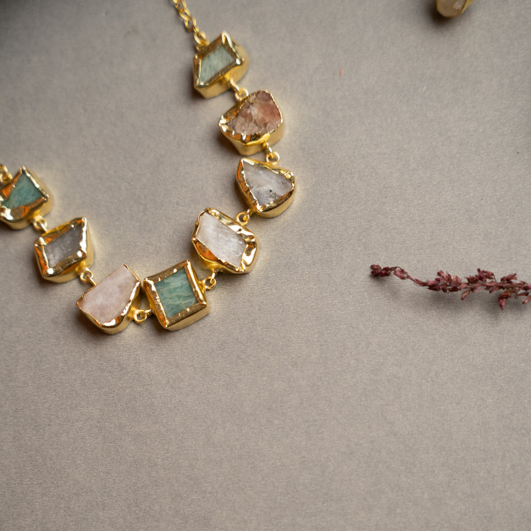 BOWIE PREMIUM 18K PLATED HANDMADE ANTIQUE NECKPIECE/NECKLACE EARRINGS NL254