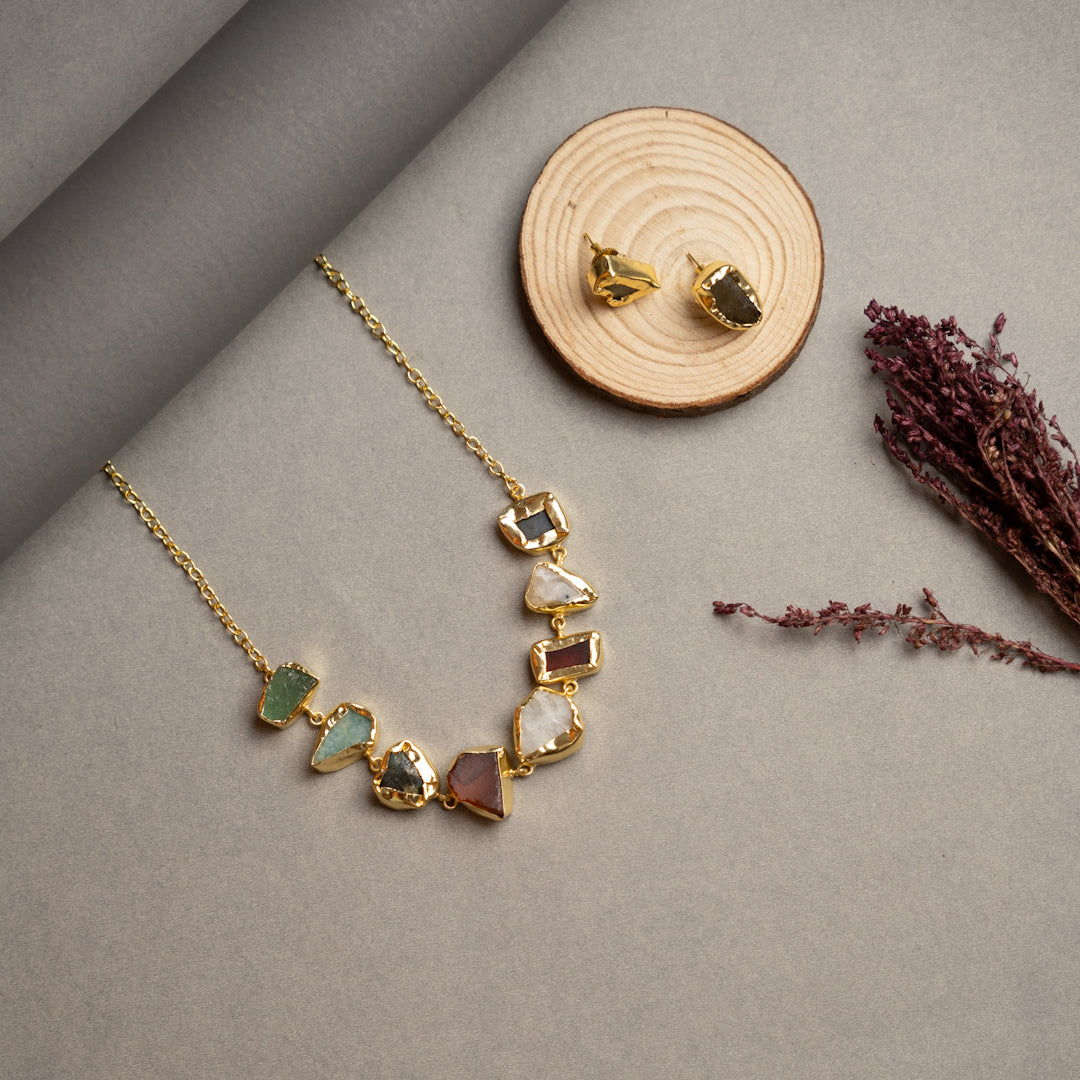 BOWIE PREMIUM 18K PLATED HANDMADE ANTIQUE NECKPIECE/NECKLACE EARRINGS NL254