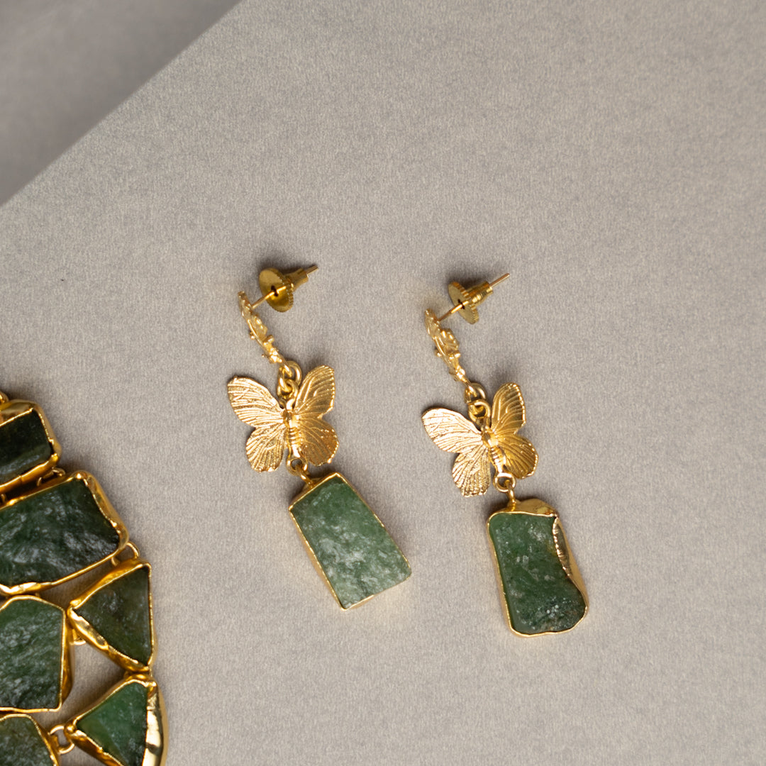 KASHVI PREMIUM 18K PLATED HANDMADE RAW STONE AND POLISHED STONE NECKPIECE/NECKLACE EARRINGS NL252.