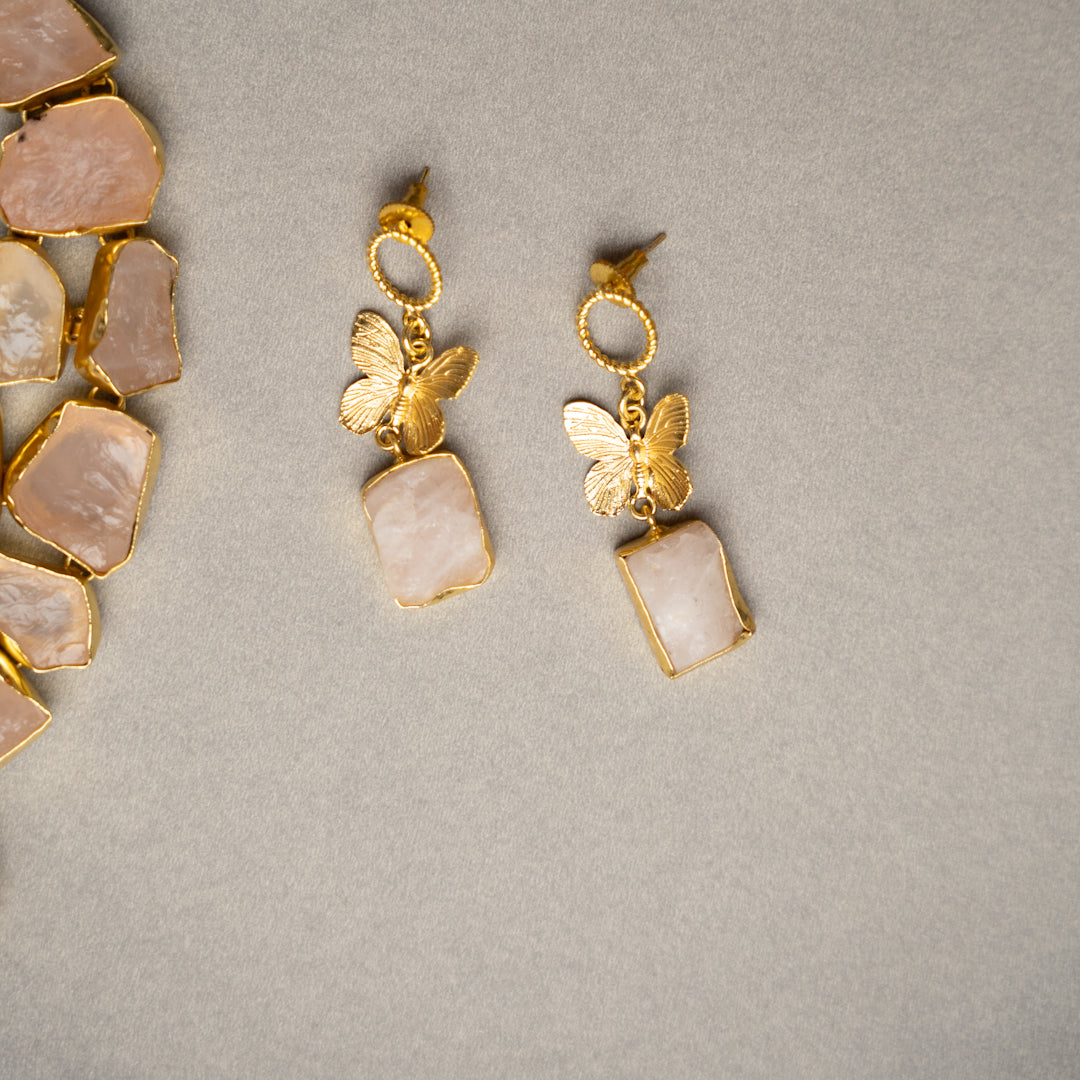 KASHVI PREMIUM 18K PLATED HANDMADE RAW STONE AND POLISHED STONE NECKPIECE/NECKLACE EARRINGS NL252.