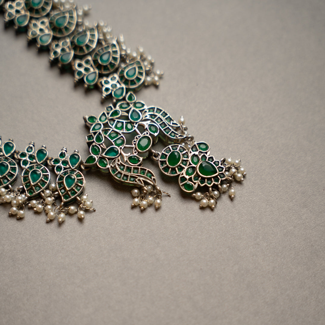 VARDHANA FAUX SILVER PREMIUM SEMI HANDMADE NECKLACE WITH EARRINGS NL127