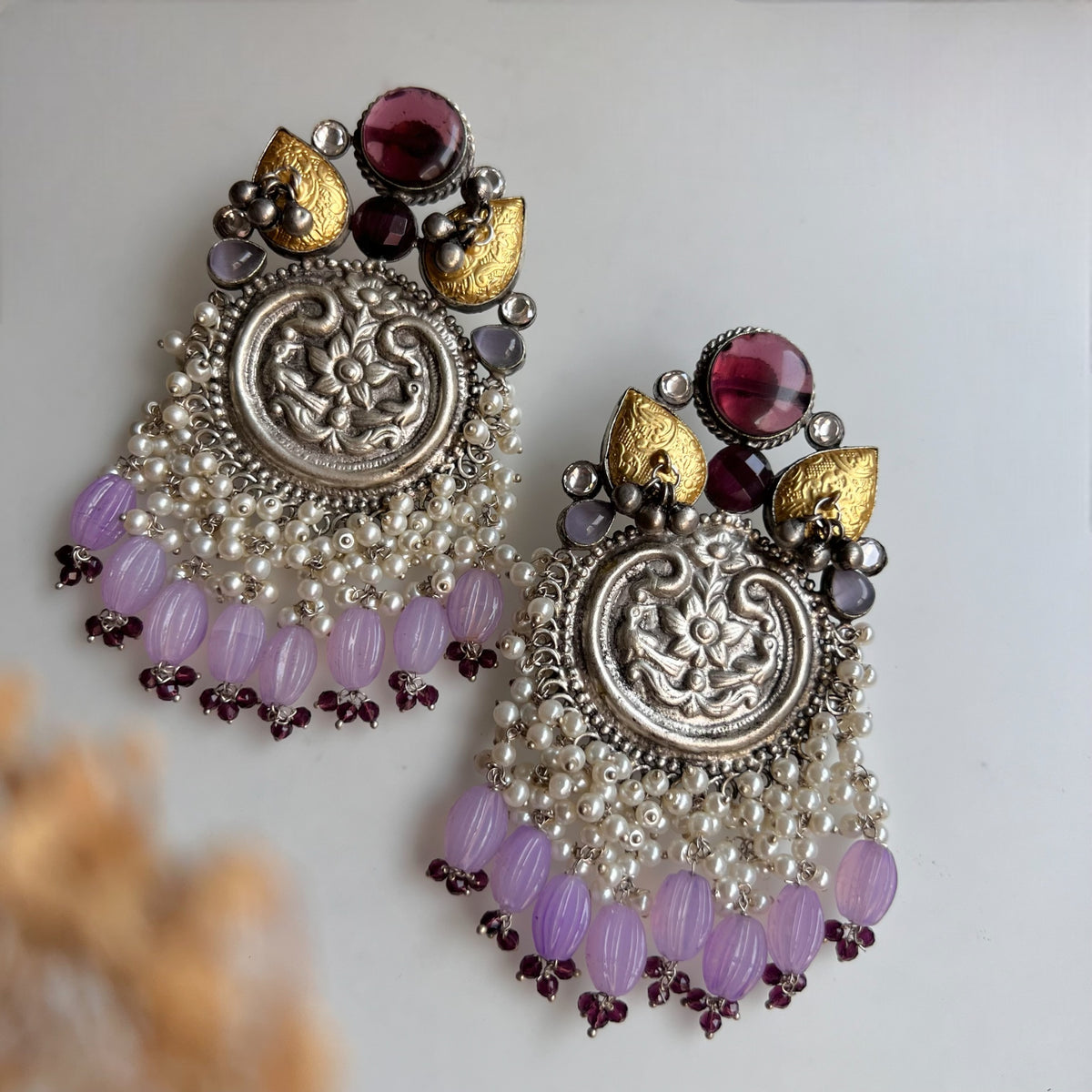 NYLA SILVER LOOK ALIKE DUAL-TONED SILVER POLISH HANDMADE PUMPKIN DANGLERS ER301