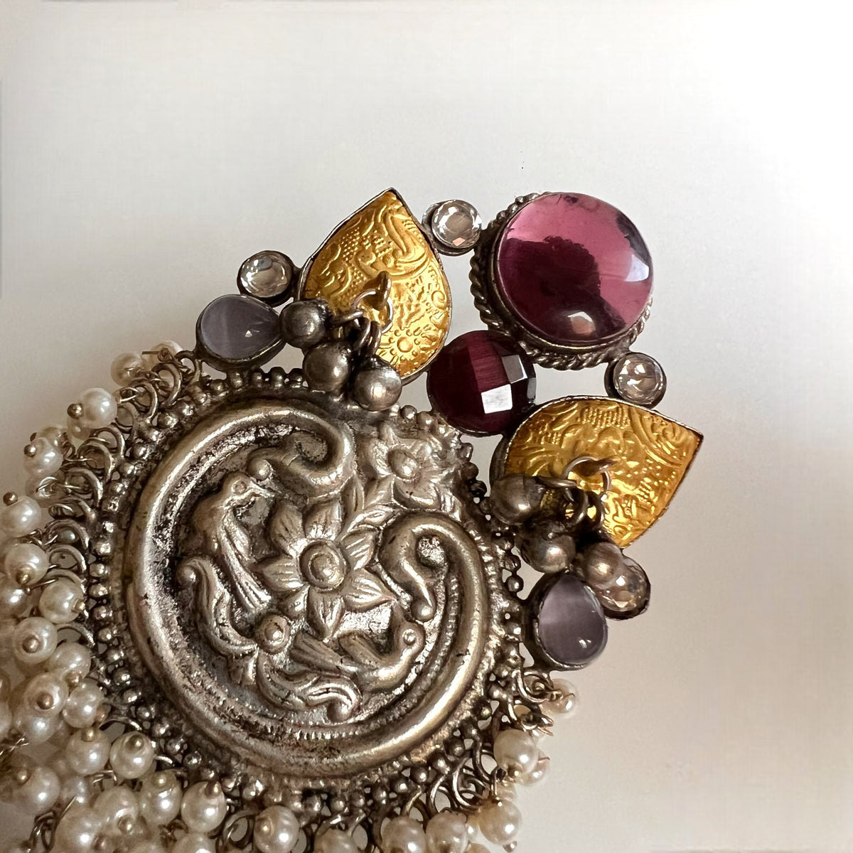 NYLA SILVER LOOK ALIKE DUAL-TONED SILVER POLISH HANDMADE PUMPKIN DANGLERS ER301