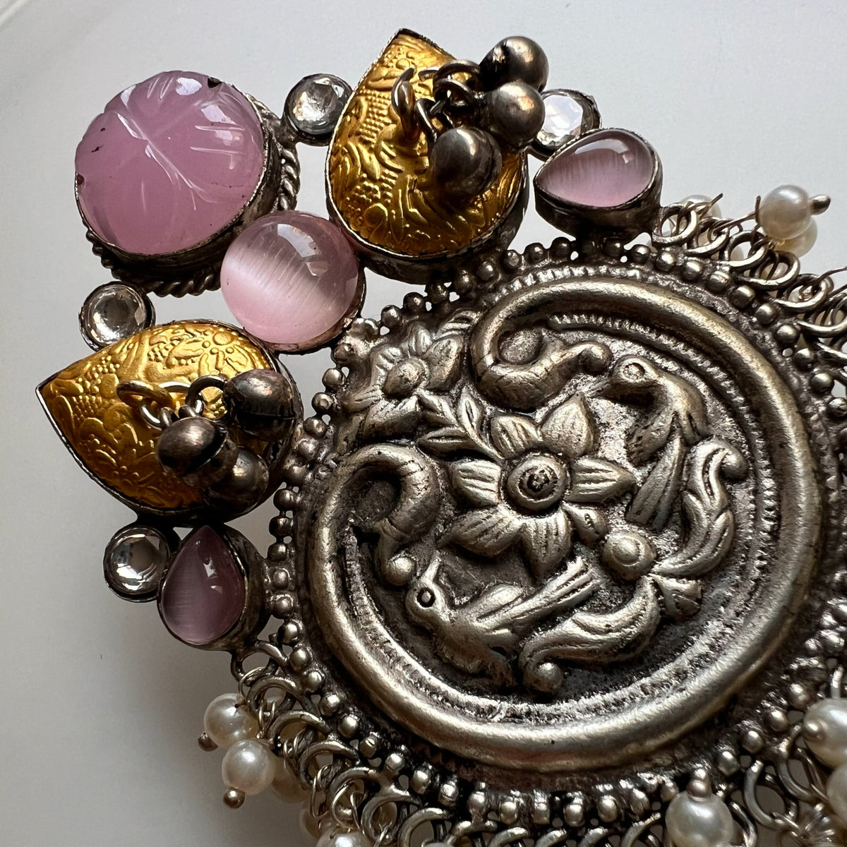 NYLA SILVER LOOK ALIKE DUAL-TONED SILVER POLISH HANDMADE PUMPKIN DANGLERS ER301