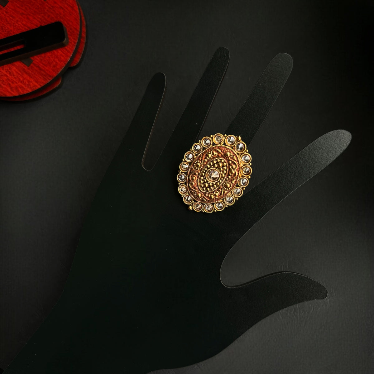 DHIRANA GOLD TONED FINGER RING WITH DULL MEHANDI POLISH LOOK R66