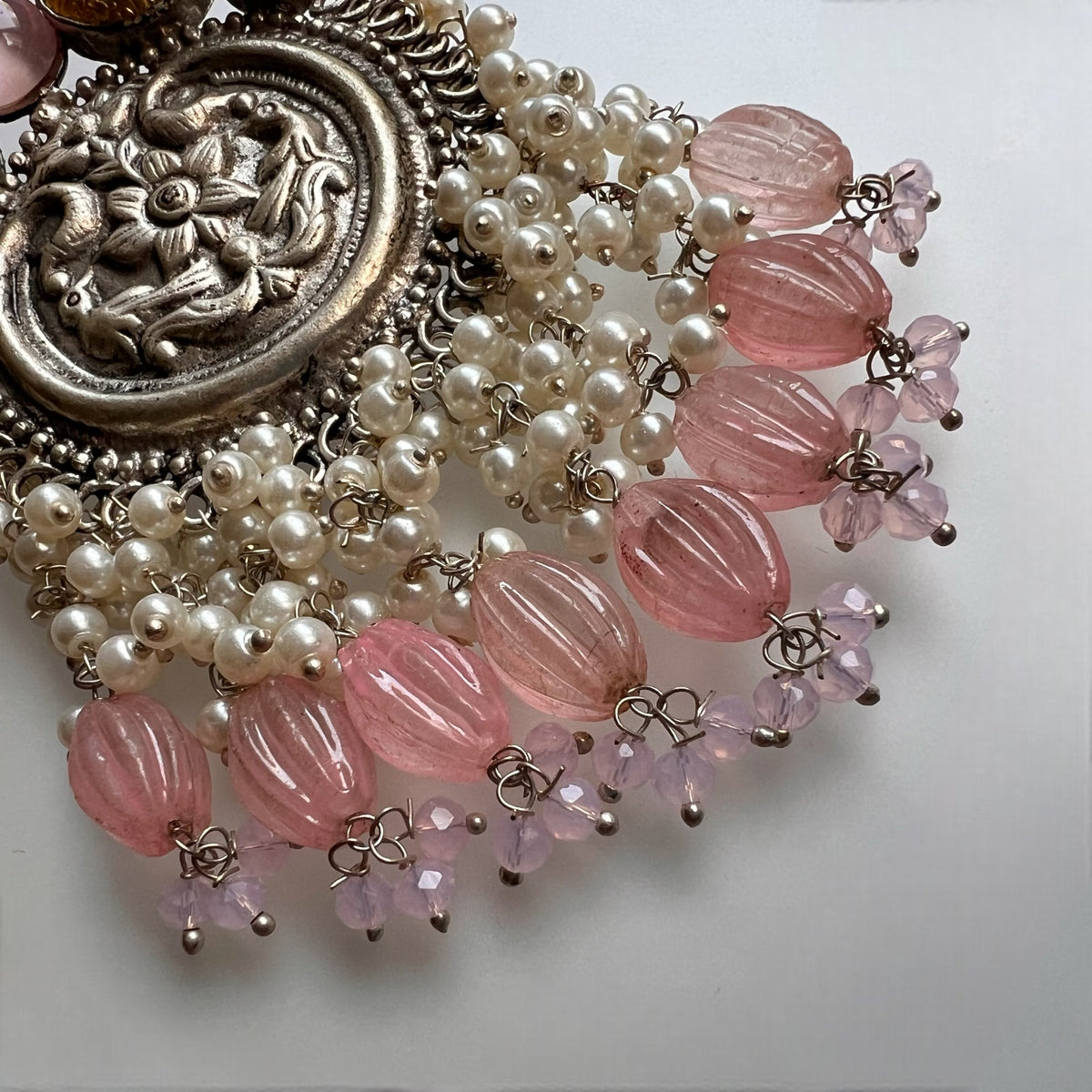 NYLA SILVER LOOK ALIKE DUAL-TONED SILVER POLISH HANDMADE PUMPKIN DANGLERS ER301