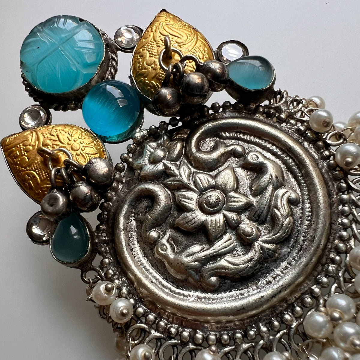 NYLA SILVER LOOK ALIKE DUAL-TONED SILVER POLISH HANDMADE PUMPKIN DANGLERS ER301