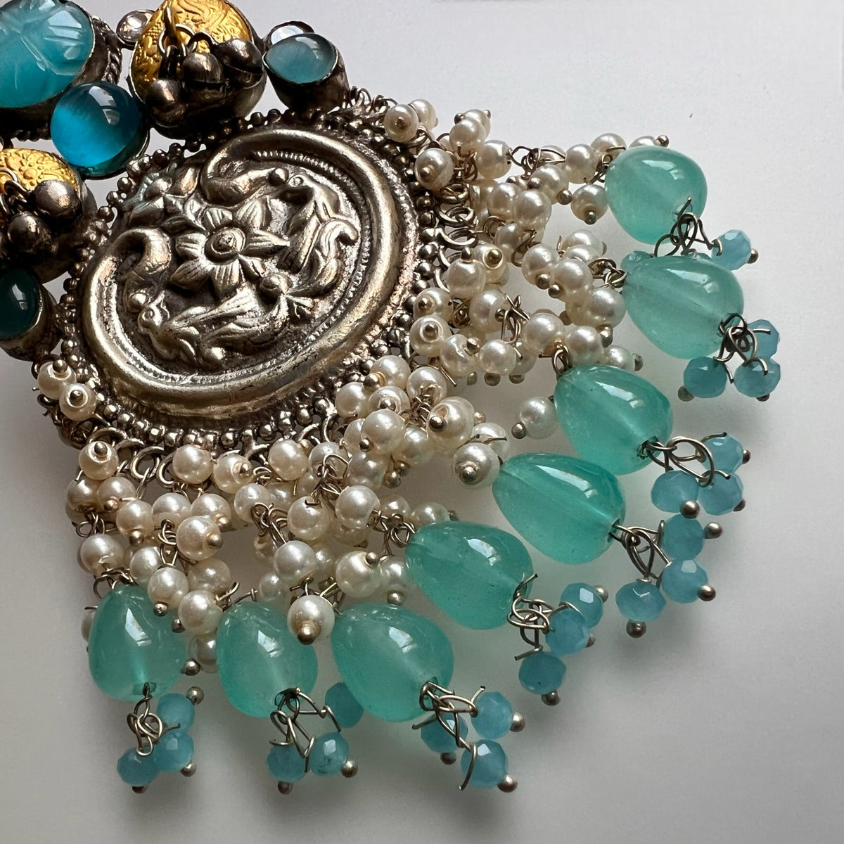 NYLA SILVER LOOK ALIKE DUAL-TONED SILVER POLISH HANDMADE PUMPKIN DANGLERS ER301