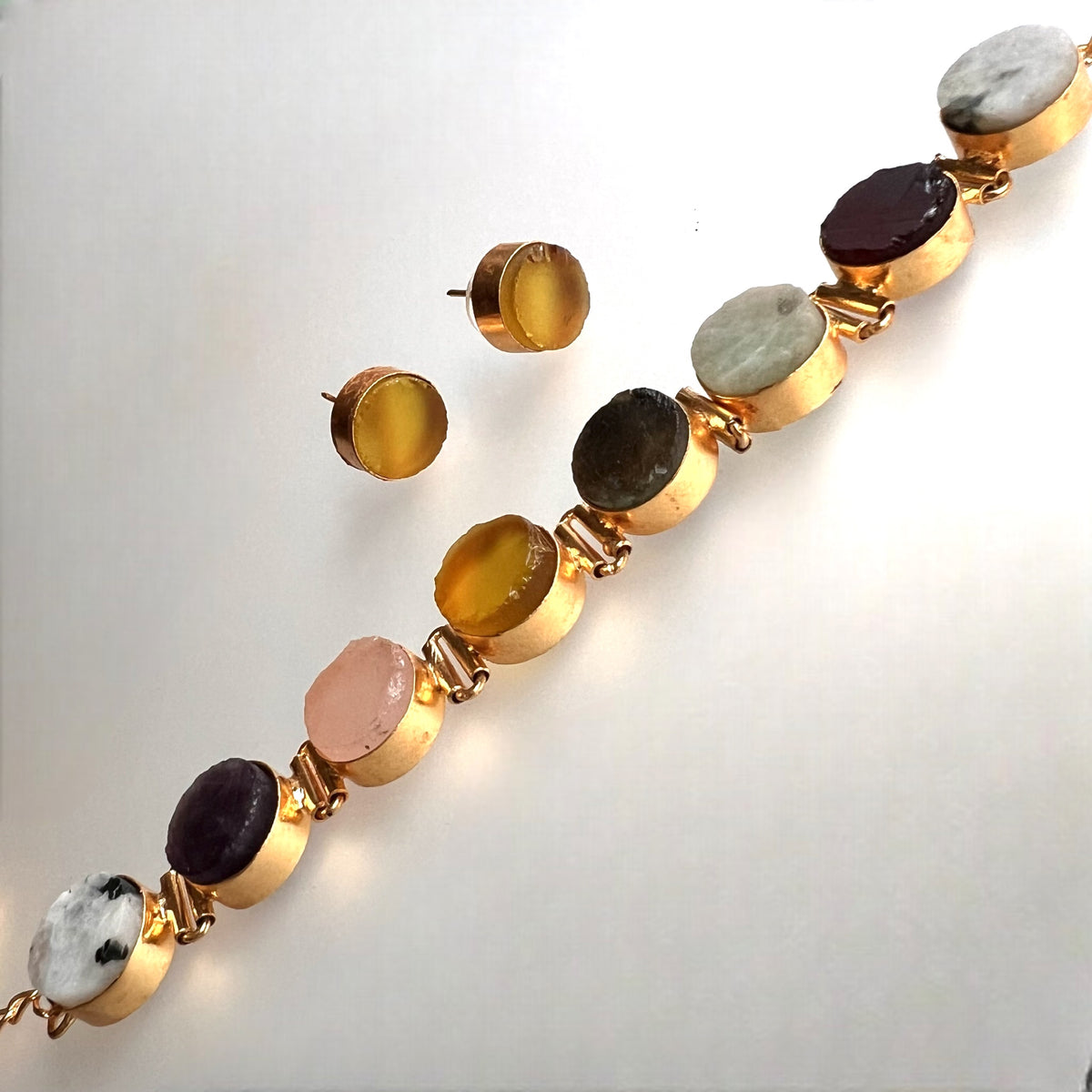 AZARI BIJOUX RAW STONE GOLD TONED HANDMADE CHOKER WITH EARRINGS CH427