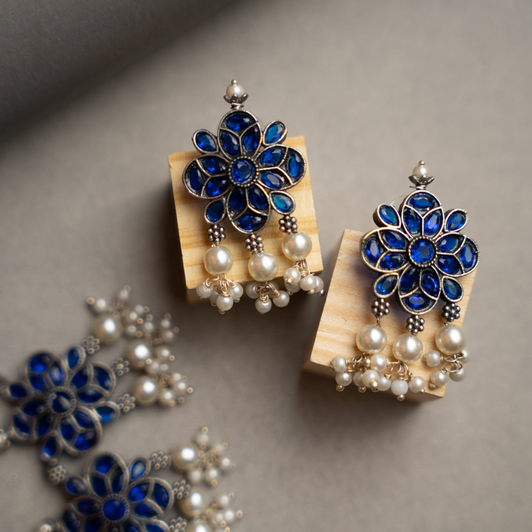 ATHENA BIJOUX PREMIUM SEMI HANDMADE ANTIQUE FAUX SILVER NECKPIECE/NECKLACE EARRINGS NL217